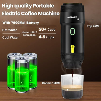 Portable Espresso Maker,3-in-1Portable Coffee Maker,20 Bar Mini Espresso Machine,Self-Heating Travel Espresso Maker Compatible with NS, DG Pods & Ground Coffee, for Camping Hiking,Office,RV
