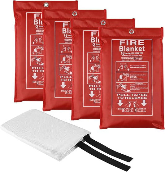 4 Packs Emergency Fire Blankets - 40“x 40” Camping Fire Suppression Blanket for Grill, Fire Pit - Portable Fire Blanket for Kitchen, Apartment, Offices, Warehouse