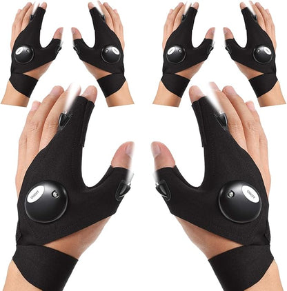 Frienda 3 Pair LED Flashlight Gloves Gifts for Men Light Fingerless Outdoor Fishing Gloves Tool Gadgets Gifts for Repairing Working in Places for Men Women Fishing Camping Christmas Birthday Gift