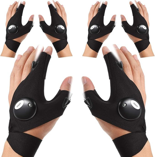 Frienda 3 Pair LED Flashlight Gloves Gifts for Men Light Fingerless Outdoor Fishing Gloves Tool Gadgets Gifts for Repairing Working in Places for Men Women Fishing Camping Christmas Birthday Gift