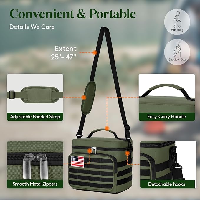 Lifewit Tactical Lunch Box for Men, Leakproof Insulated Large Lunch Cooler with MOLLE Webbing and Shoulder Straps, Heavy Duty Lunch Bag for Men Work Camping Picnic, 13L Green