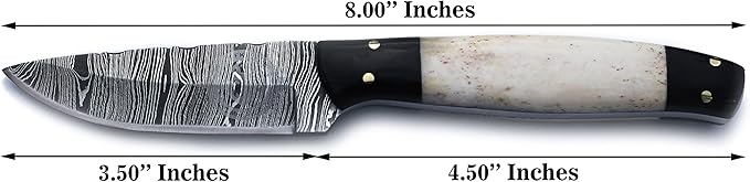 Handmade Damascus Steel Knife Bowie for Hunting,Survival,Camping,Bushcraft and Fishing Fixed Blade withDrop Point-Full Tang Bone Handle with Cowhide-Leather Sheath - WKD-775