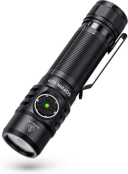 sofirn SC29 Led Flashlight Rechargeable 3000 Lumen, Small Powerful Flashlight with USB C Handle Pocket Flashlight, Long Battery Life, IP68 Waterproof for Emergencies, Dog Walking