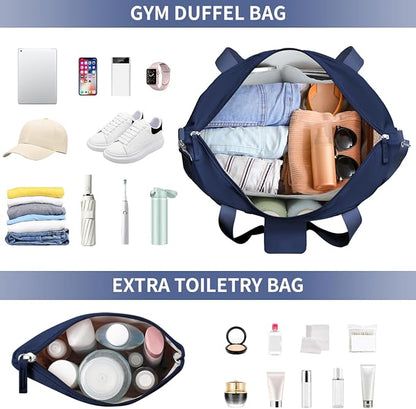ETRONIK Gym Bag for Women, Travel Duffel Bag with USB Charging Port, Weekender Overnight Bag with Wet Pocket and Shoes Compartment for Women, Travel, Gym, Yoga (Dark Blue)