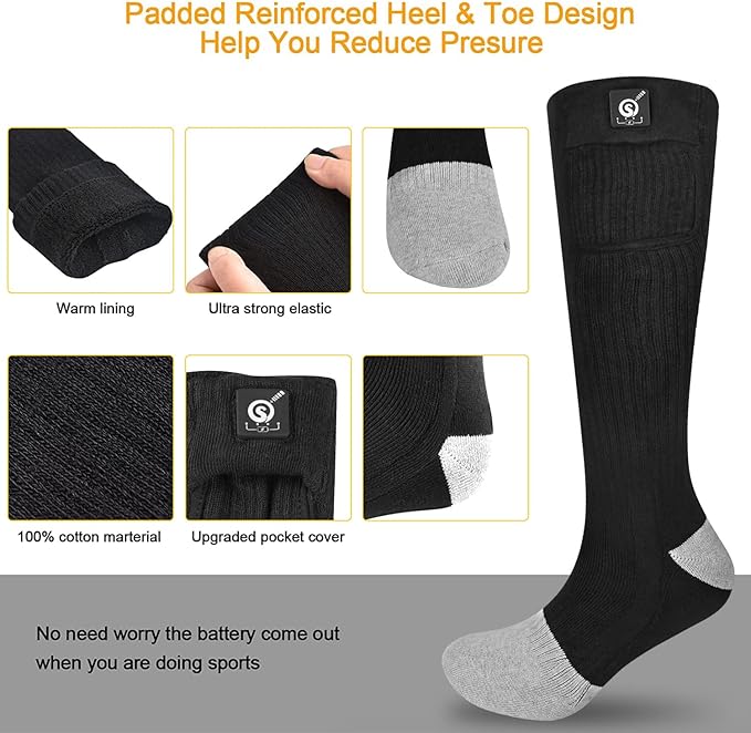 Upgraded Rechargeable Electric Heated Socks,7.4V 2200mAh Battery Powered Cold Weather Heat Socks for Men Women,Outdoor Riding Camping Hiking Motorcycle Skiing Warm Winter Socks
