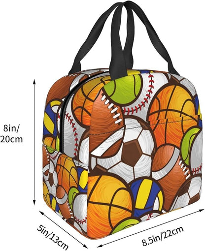 VOOHDDY Sport Ball Soccer Football Basketball Insulated Lunch Bag For Men Women Reusable Lunch Box Container Waterproof Portable Cooler Thermal Tote Bag For Work Office Picnic Beach Travel