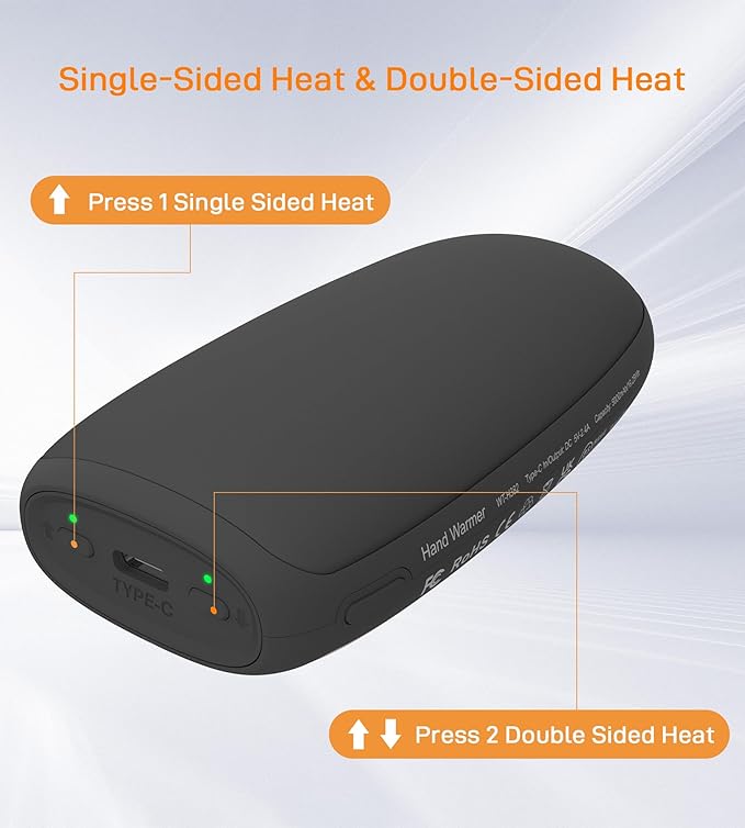 Hand Warmers Rechargeable, Electric Reusable 5000mAh Single Sided or Double Sided Heating Battery Pack for Football Winter Camping Fishing Skiing, Great Gift for Women and Men