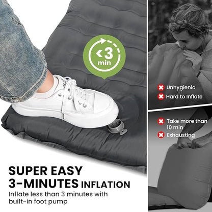 Double Sleeping Pad, 4.7“ Ultra-Thick Camping Mattress 2 Person for Backpacking, Hiking(Grey)