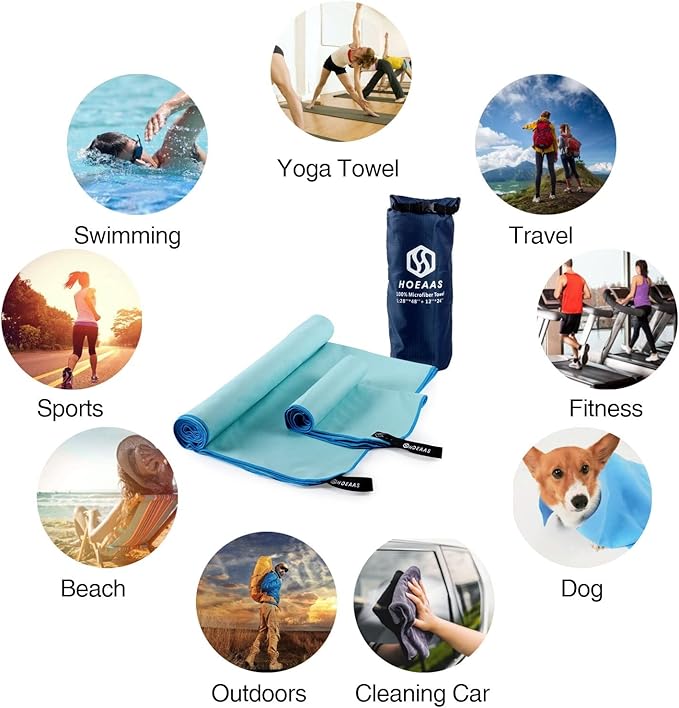 HOEAAS 2 Pack Microfiber Camping Towels, Quick Dry Towel, Super Absorbent Ultra Compact Travel Towel Soft Lightweight Sports Towel for Sweat Fast Drying Towels for Pool,Gym,Hiking,Backpacking,Fitness