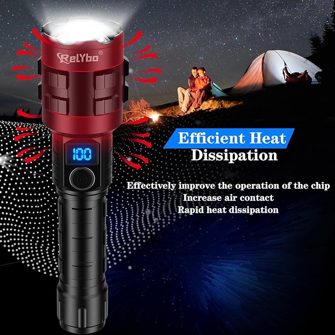 Rechargeable LED Flashlights High Lumens, 900,000 Lumens Tactical Flashlights, Super Bright High Powered Flash Light 5 Modes & 12H Long Runtime for Emergencies, Camping, Dog Walking