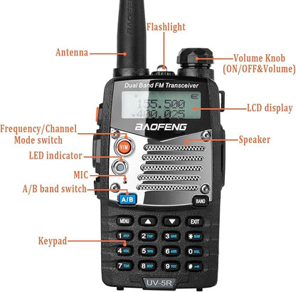 BAOFENG UV-5R 8W Ham Radio Handheld, 128 Channels Dual Band Two Way Radio, Amateur Radio with Earpiece and Mic, Programming Cable, 771 Antenna (2 Pack)