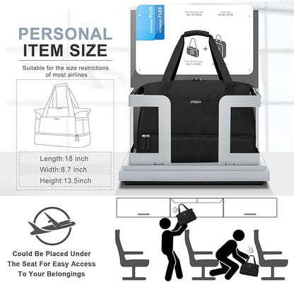 ETRONIK Gym Bag for Women, Personal Item Travel Bag with Shoes Compartment, Weekender Overnight Duffel Bag with Wet Pocket & USB Charging Port, Carry On Bag for Women, Travel, Gym, Weekend (Black)