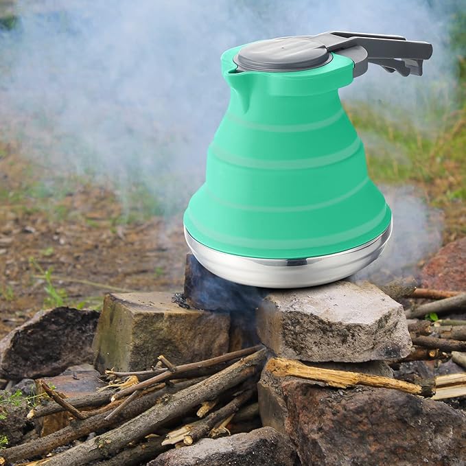 Geiserailie Camping Coffee Pot Portable Camping Pot Camping Kettle Outdoor Camping Coffee Pot Hiking Camping Kettle for Hiking Travel and Outdoors (Green)