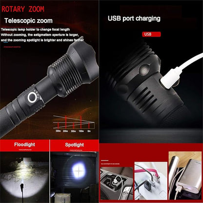 LED Flashlight high lumens Rechargeable,200000 lumens Super Bright XHP90 Tactical Flashlight,zoomable Waterproof Powerful Handheld Flash Lights for utdoor Camping Hiking