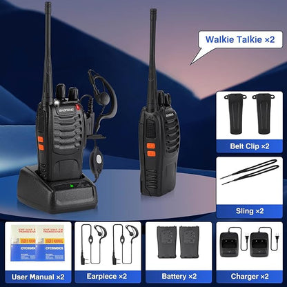 Baofeng Walkie Talkies 888S Rechargeable Long Range with Earpieces for Adults, 16 Channel Professional Radio Handheld Two Way Radios Li-ion Battery and Charger Included