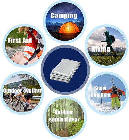 Emergency Mylar Thermal Blankets, Silver Gold Foil Survival Blanket Space Blanket Survival Kit for Outdoors, Camping, Hiking, Survival or First Aid (Silver, 1pc)