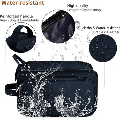 Buruis Extra Large Toiletry Bag for Men, Travel Toiletry Organizer Dopp Kit Water-resistant Shaving Bags, PU Leather Cosmetic Bathroom Shower Bag for Toiletries, Grooming, Accessories (Blue)