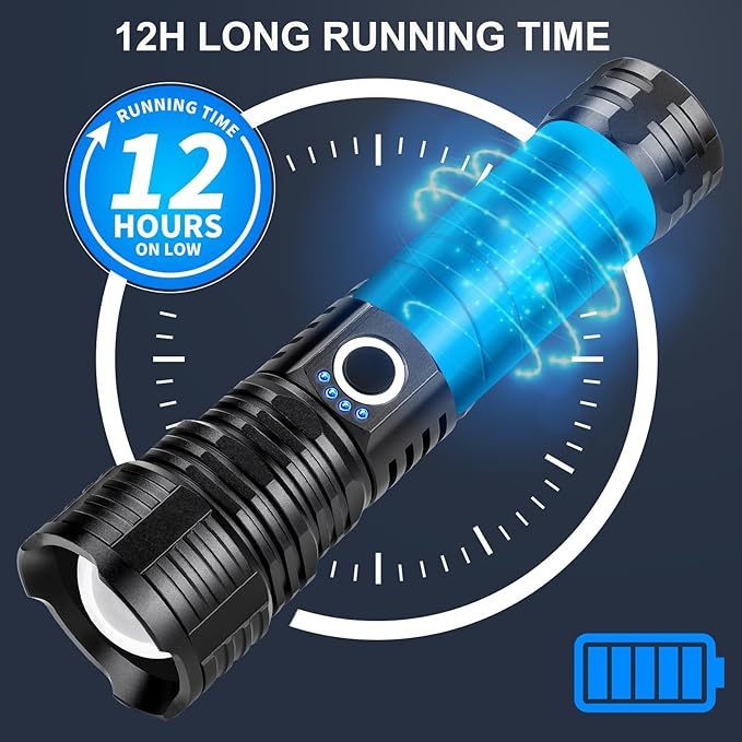 Rechargeable LED Flashlights, 990000 High Lumens Super Bright Flashlights with 5 Modes & 12H Long Runtime, Powerful IPX6 Waterproof Flashlight, Brightest Handheld Flash Light for Home Camping