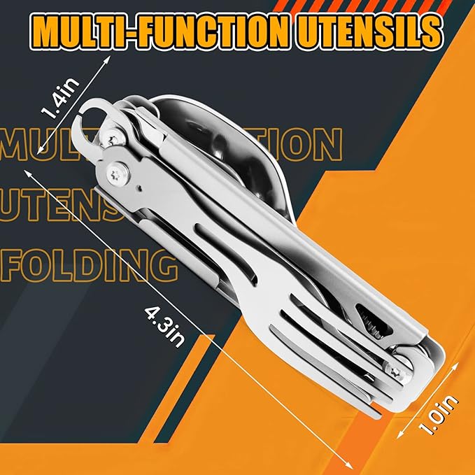 UMEINAC TECH Camping Utensils,7 in 1 Camping Utensil Set Camping Fork Spoon Knife Set Camp Backpacking Utensils Folding Cutlery Set for Travel Hiking