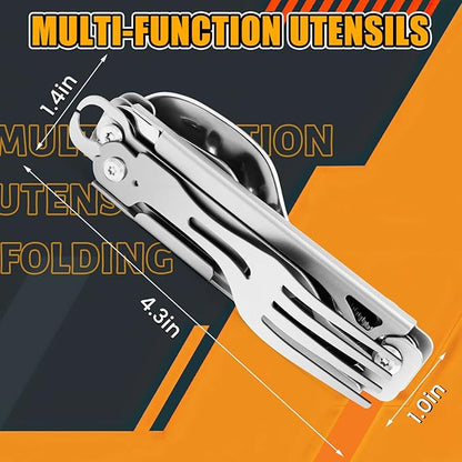 UMEINAC TECH Camping Utensils,7 in 1 Camping Utensil Set Camping Fork Spoon Knife Set Camp Backpacking Utensils Folding Cutlery Set for Travel Hiking