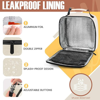 Lunch Bag for Men/Women, Reusable Lunchbox for Adult, Small Insulated Lunch box, Lunch Tote Bag for Office, Work, Picnic - Beige White