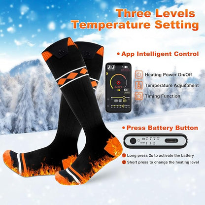 Heated Socks for Men Women,5000mAh Rechargeable Foot Warmer Electric Heating Socks with 3 Heating Settings & App Remote Control Thermal Electric Socks,Warm Socks for Hunting Skiing Camping Hiking