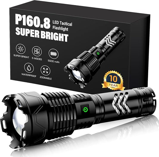 Sinvimes Rechargeable Flashlights High Lumens, 990000LM XHP160.8 Powerful Tactical Flashlight with Zoomable & 6 Modes & IPX7 Waterproof, Super Bright Flashlight for Camping, Hiking, Emergencies