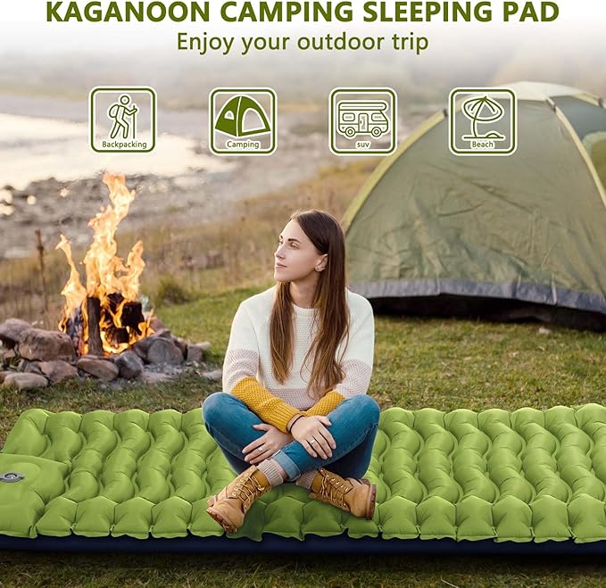 Sleeping Pad for Camping, Ultralight Inflatable Camping Mat with Pillow Built-in Foot Pump Sleeping Pads, Compact & Lightweight Air Mattress for Camping, Backpacking, Hiking