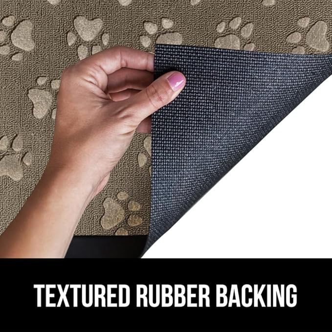 GORILLA GRIP 100% Waterproof All-Season WeatherMax Doormat, 47x35, Durable Natural Rubber, Stain and Fade Resistant, Low Profile, Indoor Outdoor Door Mats, Easy Clean Patio Entry Mat, Tan Pawprints