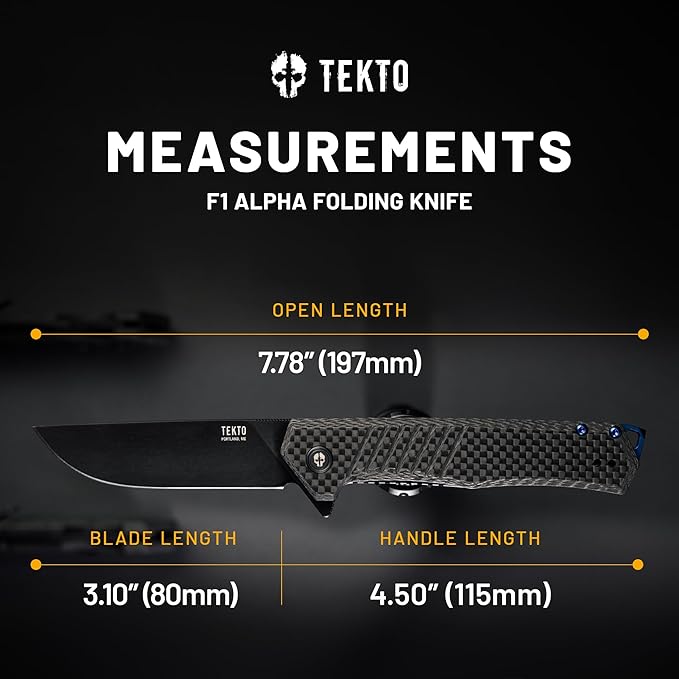 F1 Alpha Folding Pocket Knife - Modified Straight Back Blade,Titanium Coated D2 Steel, Ideal for Outdoor Camping and Backpacking, Tactical Carbon Fiber Handle, Blue Titanium Accents