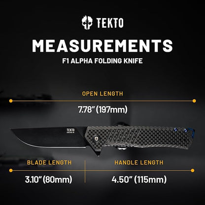 F1 Alpha Folding Pocket Knife - Modified Straight Back Blade,Titanium Coated D2 Steel, Ideal for Outdoor Camping and Backpacking, Tactical Carbon Fiber Handle, Blue Titanium Accents