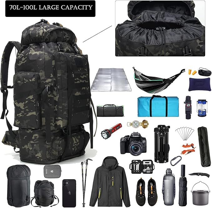 Hiking Backpack for Men 70L/100L Camping Backpack Military Rucksack Molle 3 Days Assault Pack for Climbing