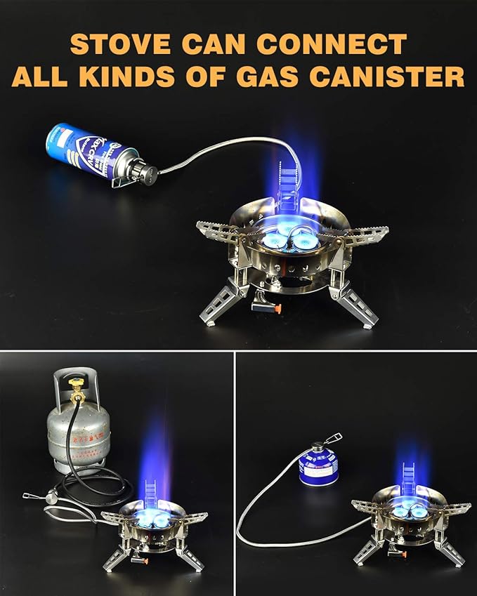 Bulin Camping Gas Stove Burner 6800W Adjustable 3 Burners Ultralight Windproof Backpacking Stove Portable Propane Stove Camp Stoves for Camping Hiking Backpack Outdoor