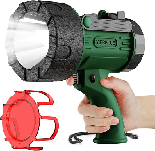 YIERBLUE Rechargeable Spotlight Flashlight, 200000 High Lumen LED Spotlight with 20Hrs Ultra-Long Running&10000mAh Power Bank,IP67Waterproof Spot Lights(Large)
