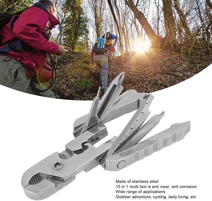 15 in 1 Multi Tool, Stainless Steel Multifunction EDC Folding Utility Pocket Tool Outdoor Pliers Screwdriver Tool Combination