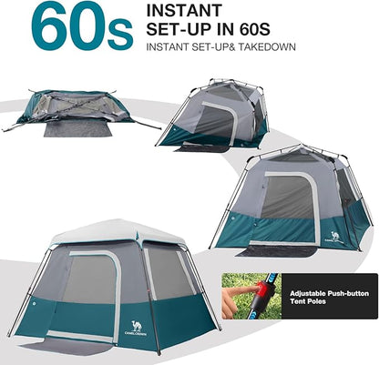 CAMEL CROWN Cabin Tent with 1-Minute Setup, 4/6 Person Instant Tent with Weatherproof Floor