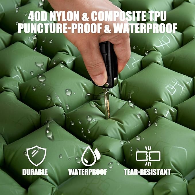AKSOUL Camping Ultralight Sleeping Pad: Compact Portable Self Inflatable Sleep Mat with Built-in Foot Pump, Lightweight Single Pad for Camping, Traveling, Outdoor Activities (Green)