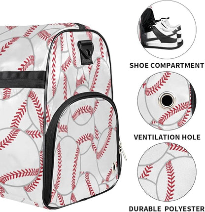 Sprot Baseball Dry Wet Depart Duffle Overnight Bag with Shoes Compartment & Wet Pockets, Water Resistant Weekender Travel Gym Pouch For Swim Gymnastics Ballet Sleepovers
