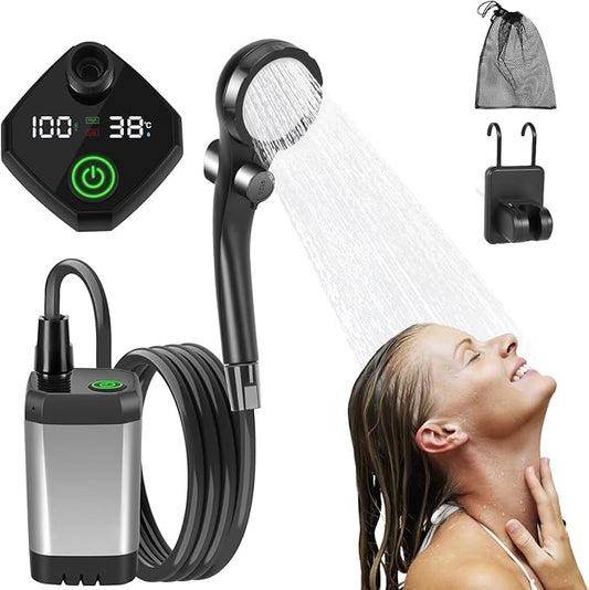 AlpsWolf Portable Shower for Camping, 6000mAh Rechargeable Camping Shower with Digital Display, Portable Shower for Camping, Beach, Hiking, Pet Cleaning
