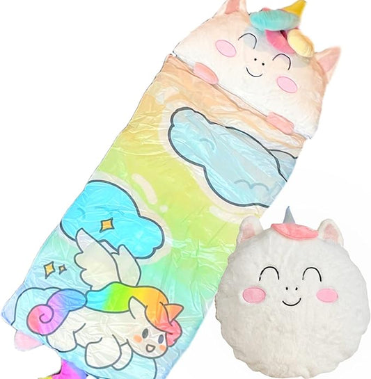 Happy Kids Sleeping Bag, Animal Bags, Sleepy Sack, Comfy, Cozy, Compact, Sleeping Bag with Pillow, Soft Pillow, Nap Mat, Wram Plush with Cotton, Slumber Bag