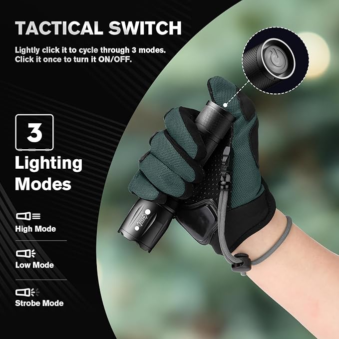 LED Flashlights High Lumens 2 Pack, Powerful Tactical Flashlight With 3 Modes, Pocket Small Flash Light, Waterproof Zoomable Flashlights for Home Emergencies, Camping Essentials (Battery Included)…