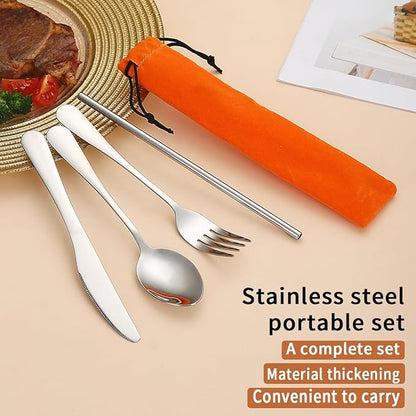 Kyraton Portable Flatware, Reusable Camping Flatware, Bento Box Flatware, Silverware For School/Work/Office/Outdoor, Dishwasher Safe, Set of 4 Pieces