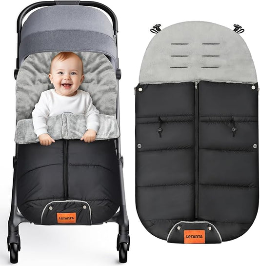 Warm Bunting Bag, Universal Stroller Cover for Winter Sleeping Bag Blanket Cold Weather, Waterproof Toddler Footmuff (Black, Large)