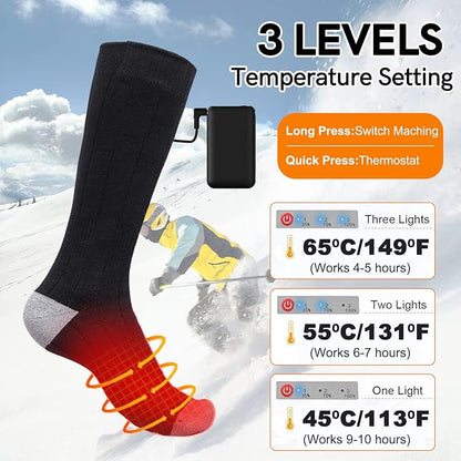 Electric Heated Socks, Upgraded Winter Rechargeable Washable Battery Heat Socks Men Women Thermal Warming Socks for Outdoor Hiking Camping Skiing Fishing Hunting Mountaineering