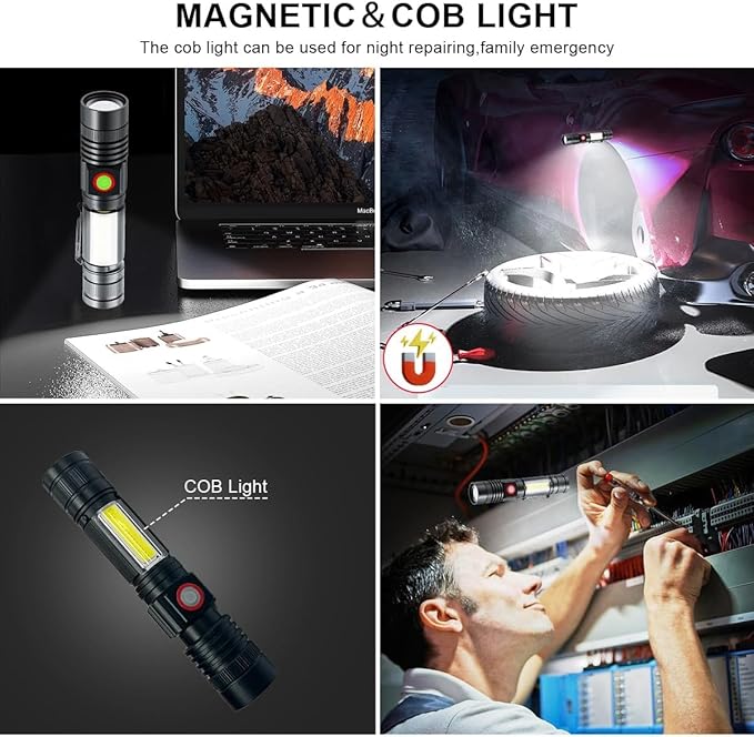 Flashlight USB Rechargeable Handheld Flashlights,Bright Zoomable LED Flashlights with High Lumens and 5 Modes,Waterproof Portable Pocket Flash Light for Emergency, Camping, and Outdoor Use(4 Pack)