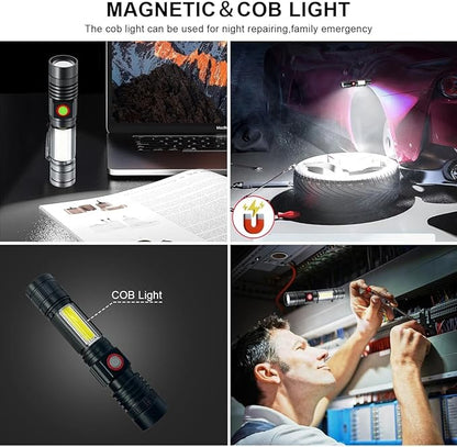 Flashlight USB Rechargeable Handheld Flashlights,Bright Zoomable LED Flashlights with High Lumens and 5 Modes,Waterproof Portable Pocket Flash Light for Emergency, Camping, and Outdoor Use(4 Pack)