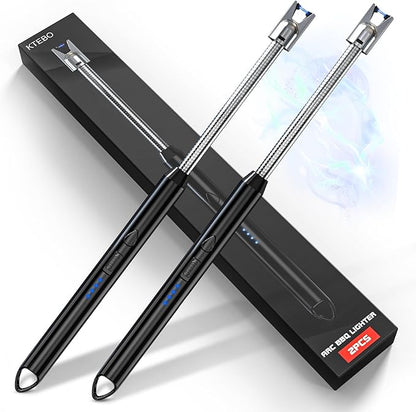2 Pack Plasma Arc Electric Lighters Rechargeable - USB Long Reach for Scented Candles, BBQ Grill &Camping - Windproof Design Lighters