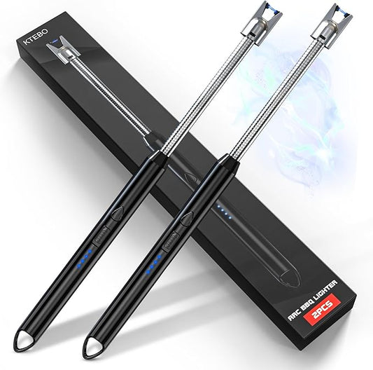 2 Pack Plasma Arc Electric Lighters Rechargeable - USB Long Reach for Scented Candles, BBQ Grill &Camping - Windproof Design Lighters