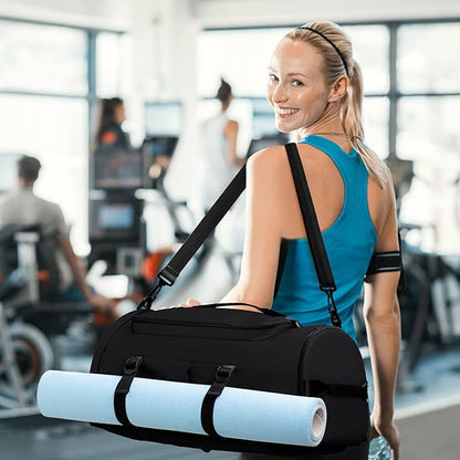Gym Bag for Men and Women Sports Duffle Bag Travel Backpack Weekender Overnight Bag with Shoes Compartment and Wet Pocket Black - MIYCOO