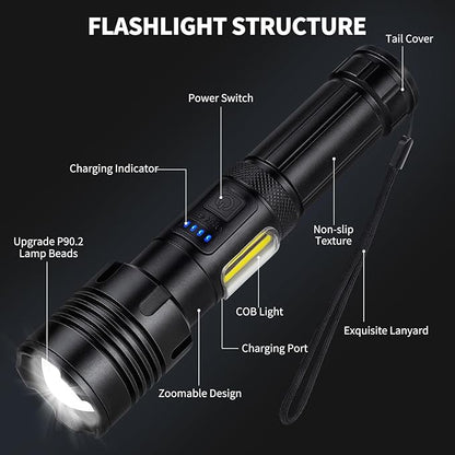 Rechargeable Flashlights High Lumens, 2 Packs 990,000 Lumens Super Bright Flash Light with 7 Light Modes & IPX7 Waterproof, Powerful Handheld LED Flashlight for Home Camping Hiking